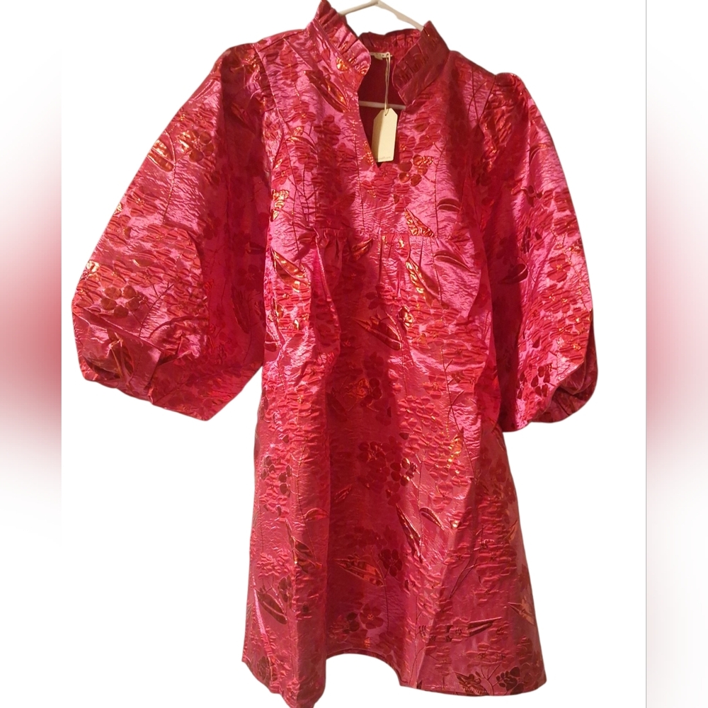 Jodifl BOLD Floral Jacquard Mini Dress in Hot Pink Sz M - Picture 3 of 5